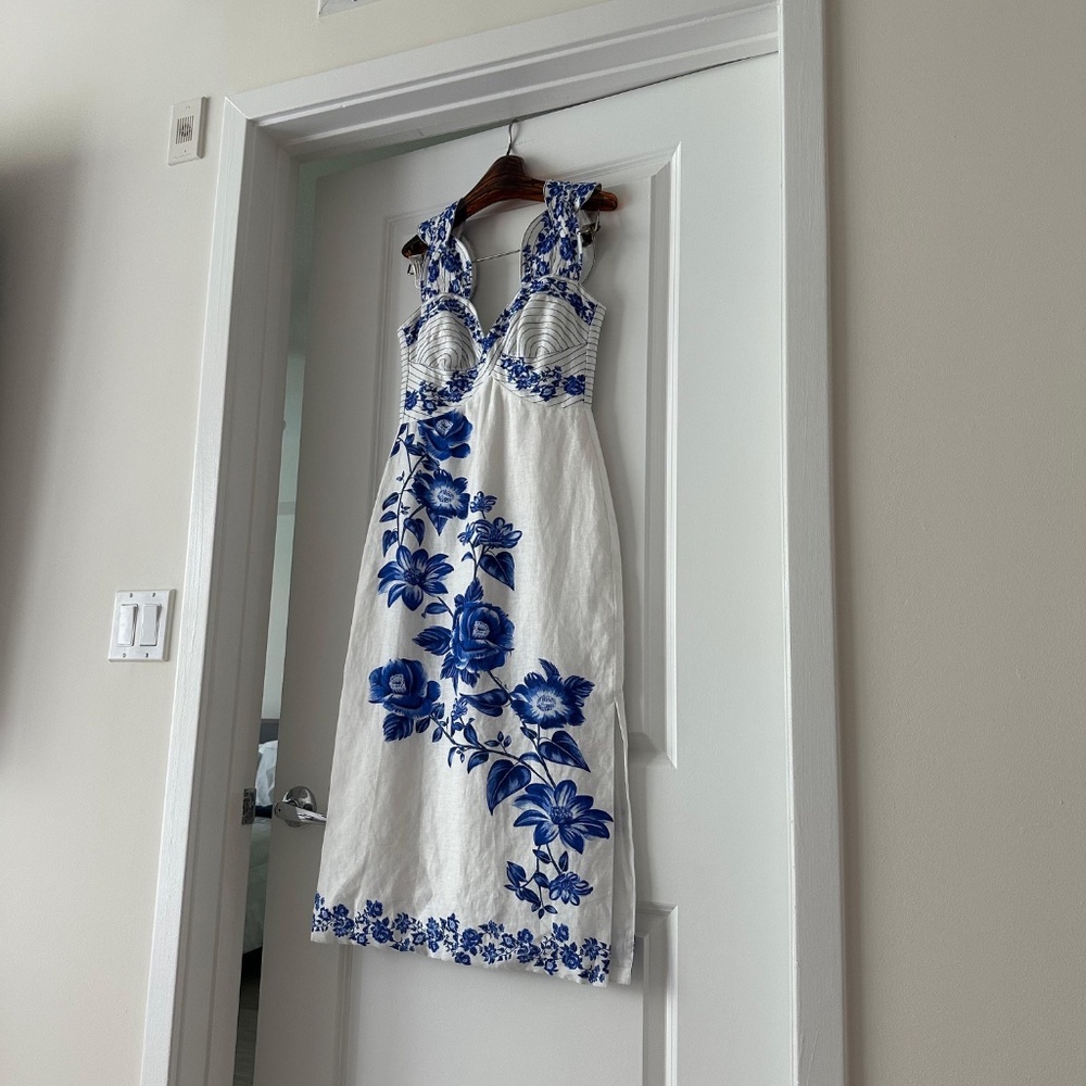 Farm Rio Off-White Floral Cascade Wavy Midi Dress - Picture 6 of 8